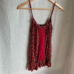 Bratzcore Floral Lace Ruffle Tank Top M | Y2K Flirty Vibe